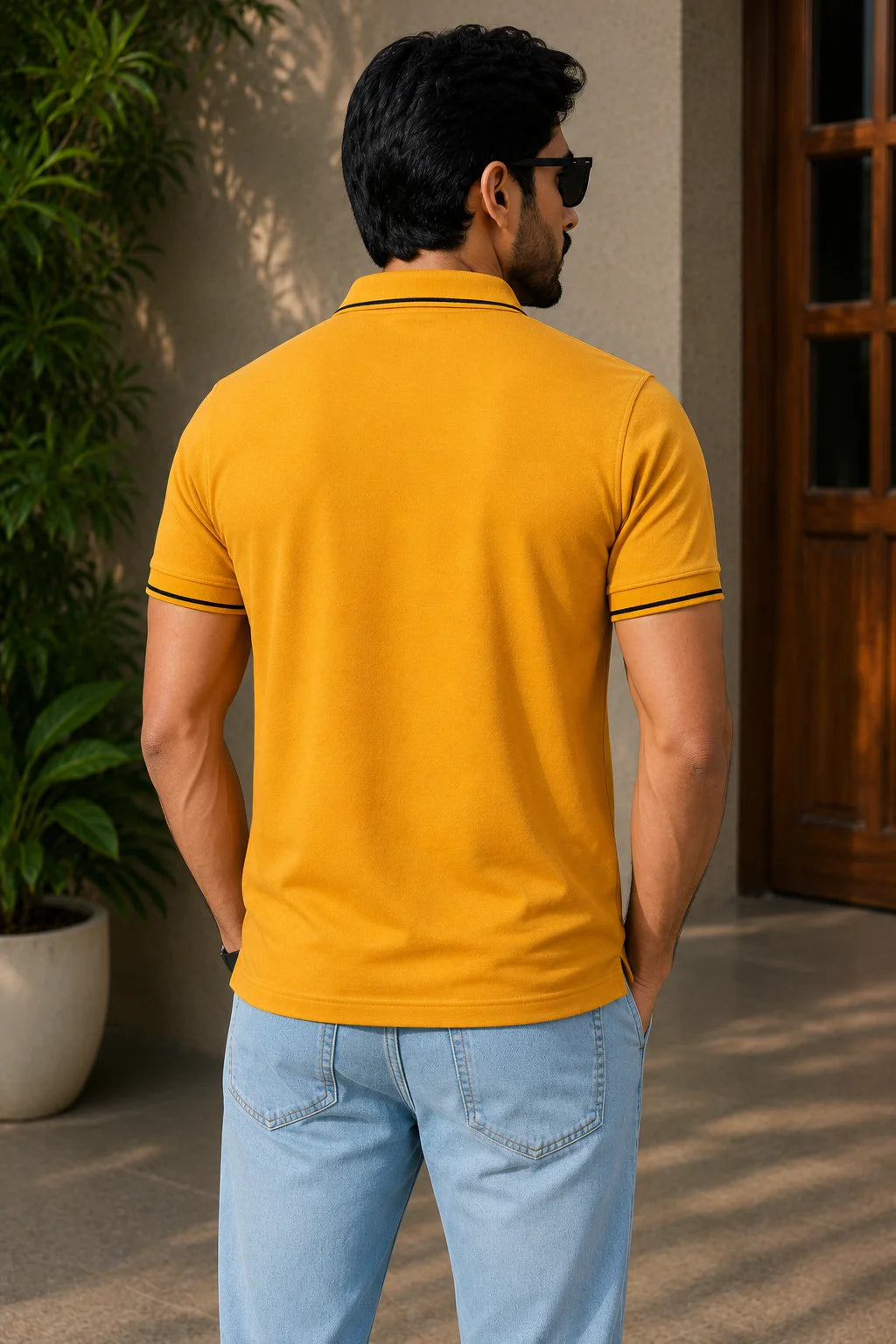 Men wearing polo tshirt back view