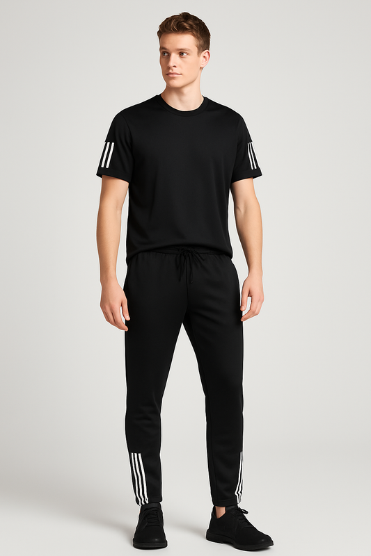 Lightweight cotton black tracksuit for men, ideal for summer