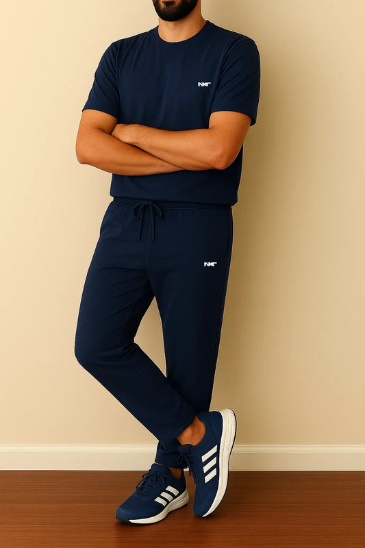 Side profile of Nxtwears men’s navy tracksuit – casual athleisure wear for men