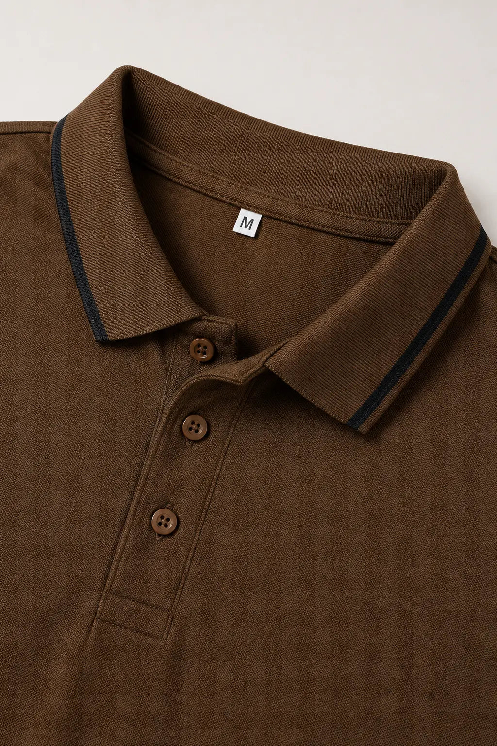 Basic Brown Polo Tee for Men with Black Contrast on Collar
