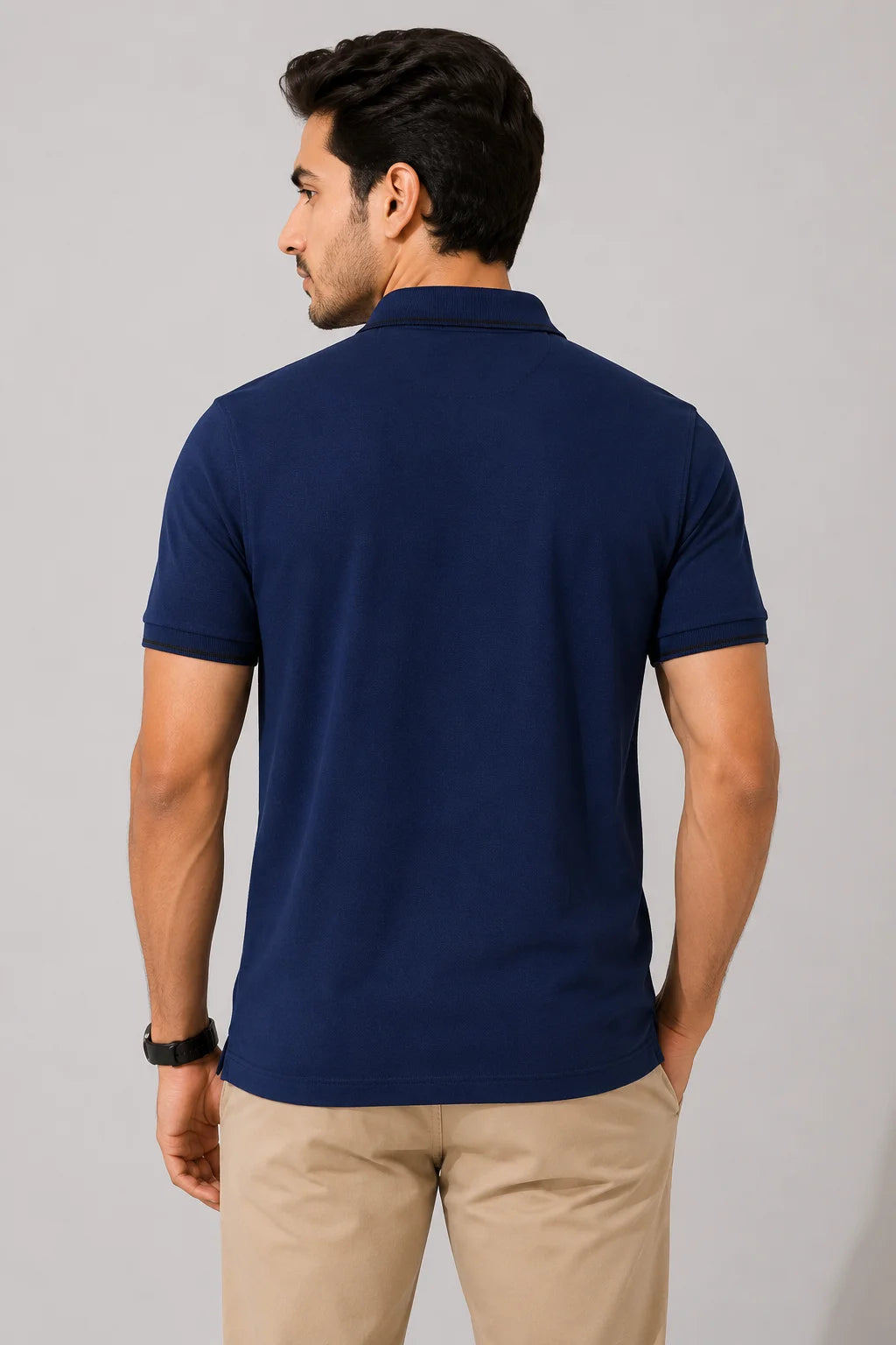 Basic Navy Blue Polo Tee for Men with Black Contrast on Collar
