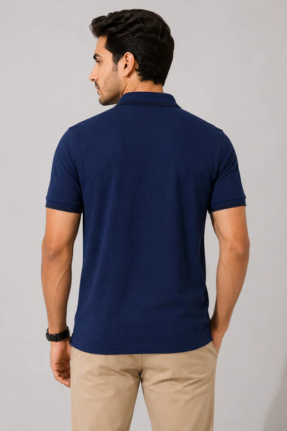 Basic Navy Blue Polo Tee for Men with Black Contrast on Collar