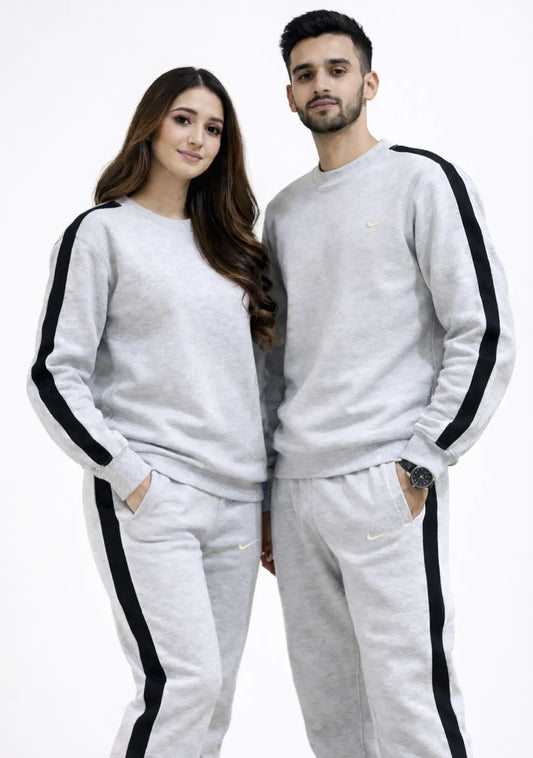 Nxtwears Winter Unisex Grey Co-ord Set with Black Stripes Tracksuit