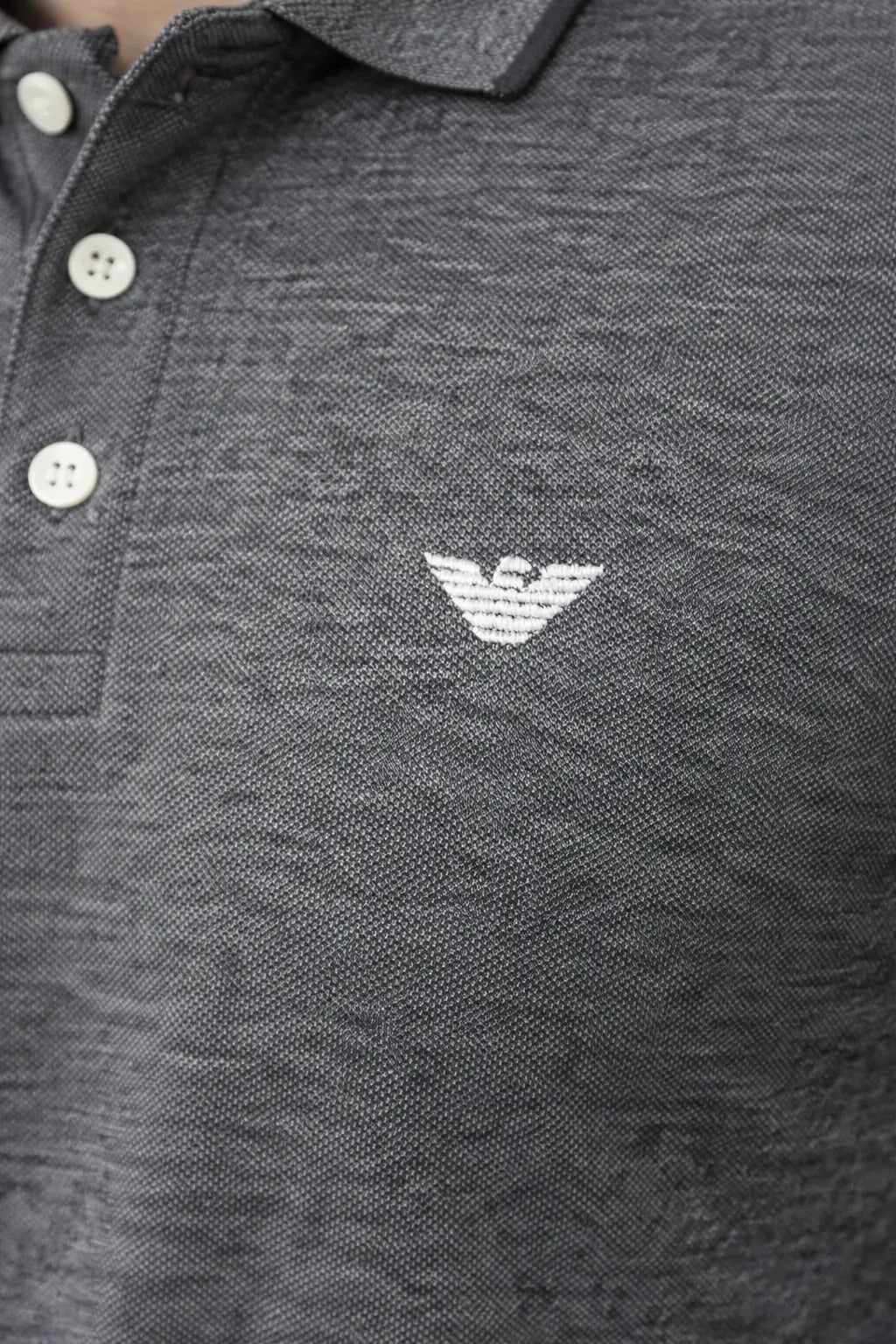 Closeup view of Chest front Logo in Charcoal Grey Polo