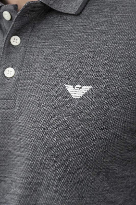 Closeup view of Chest front Logo in Charcoal Grey Polo