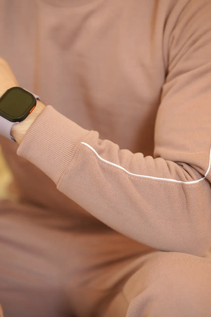 sweatshirt fabric showing its cotton-blend texture and stitching