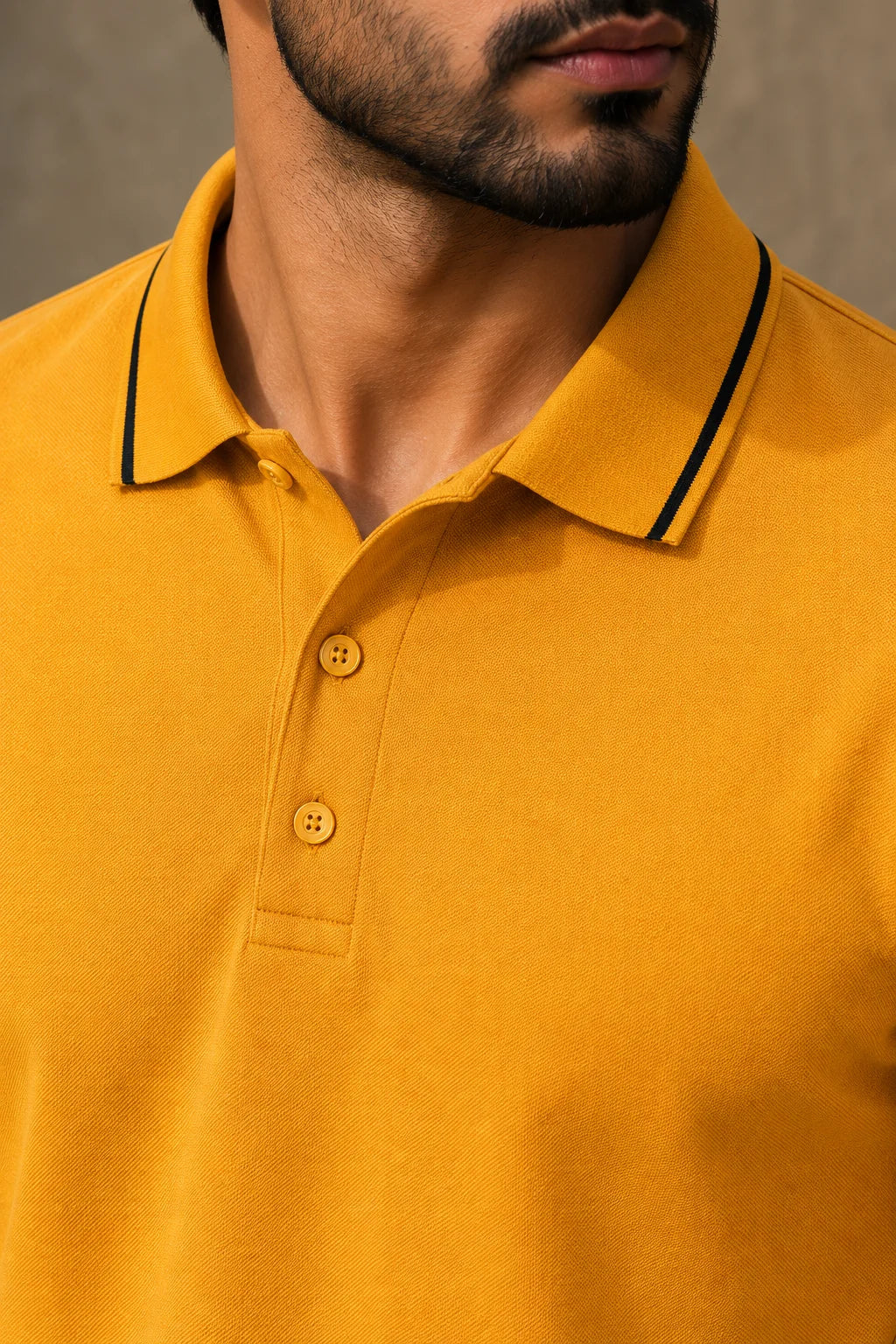 Closeup of Men wearing Mustard Yellow basic Polo