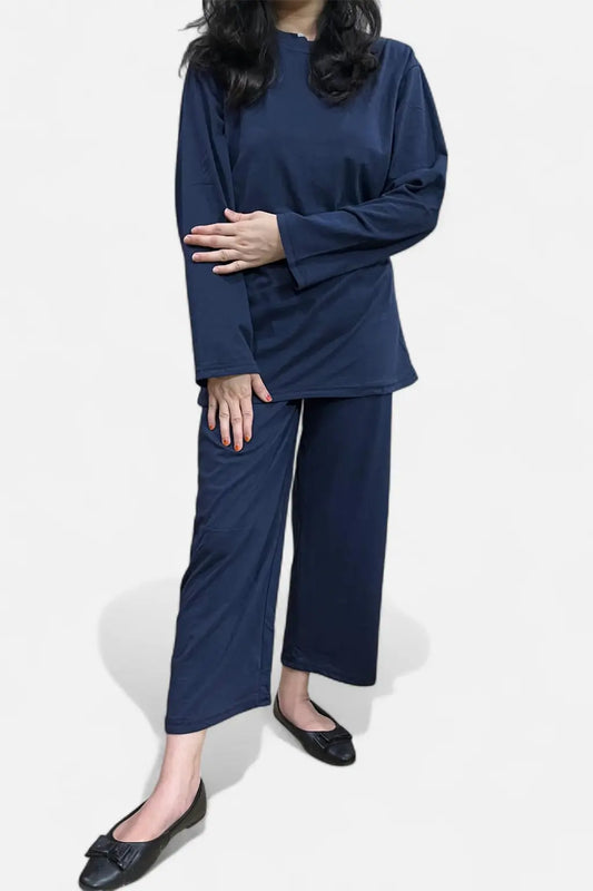 Front view of women blue coordset