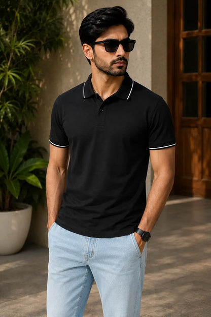 Men wearing Black Polo Tshirt front for Nxtwears