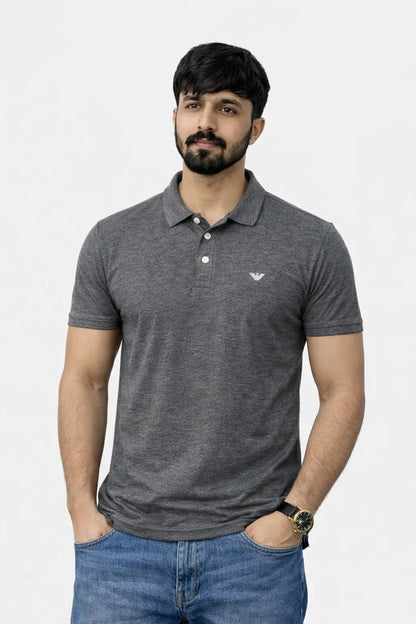 Front view of Men wearing Charcoal Grey Cotton Polo