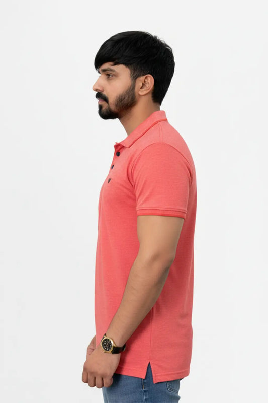 Side view of Men wearing Peach Polo shirt