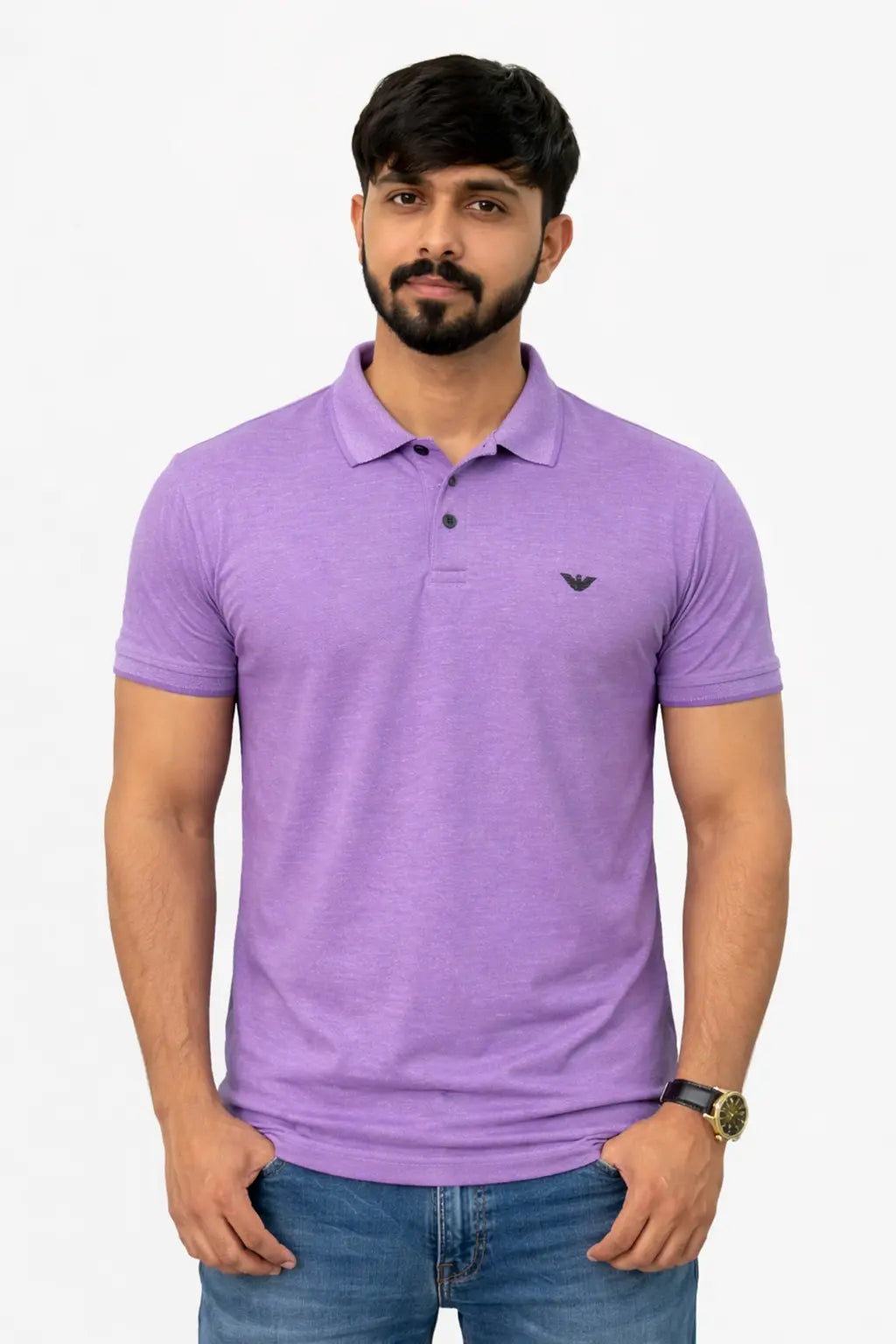 Men Wearing Purple Color Cotton Polo shirt