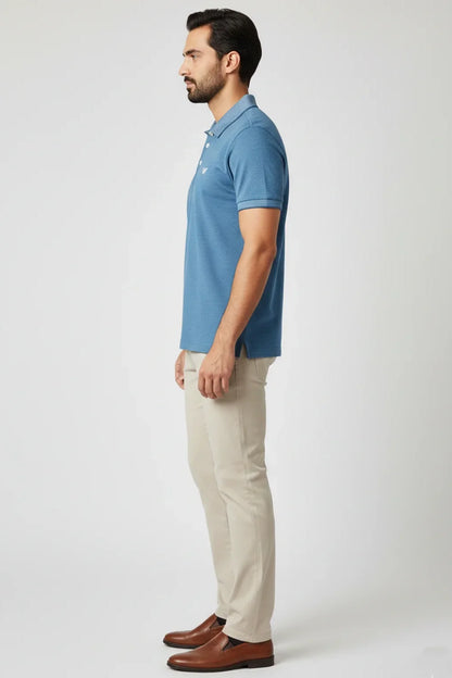 Men wearing Cotton light blue polo 