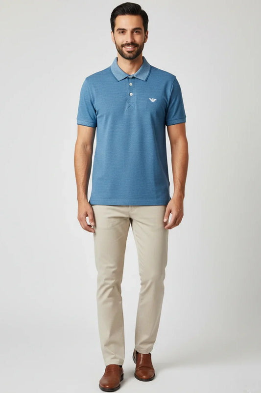 Men wearing Light blue Polo short front view