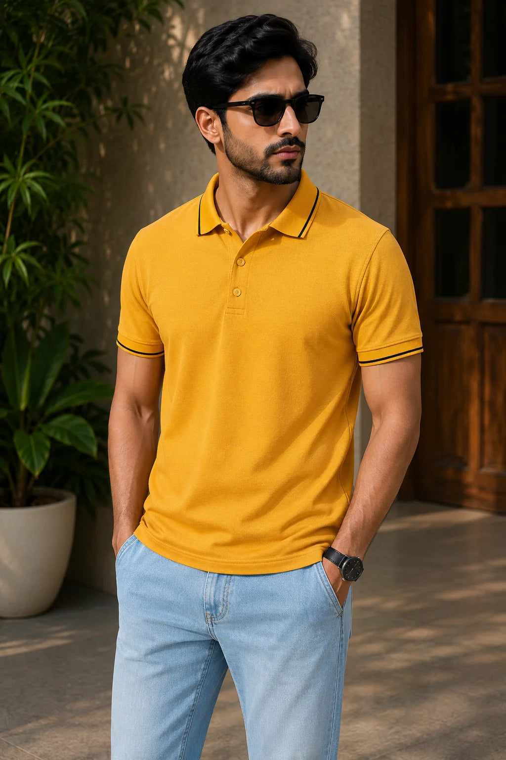Men wearing Mustard Yellow Collar Polo basid tshirt