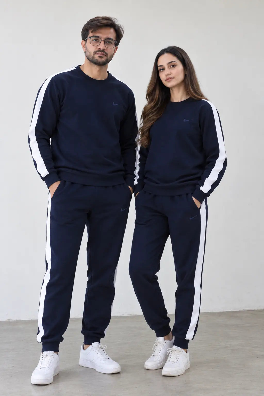 Nxtwears Winter Unisex Navy Blue Co-ord Set with White Stripes Tracksuit
