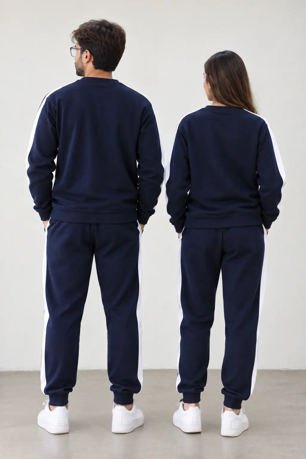 Nxtwears Winter Unisex Navy Blue Co-ord Set with White Stripes Tracksuit