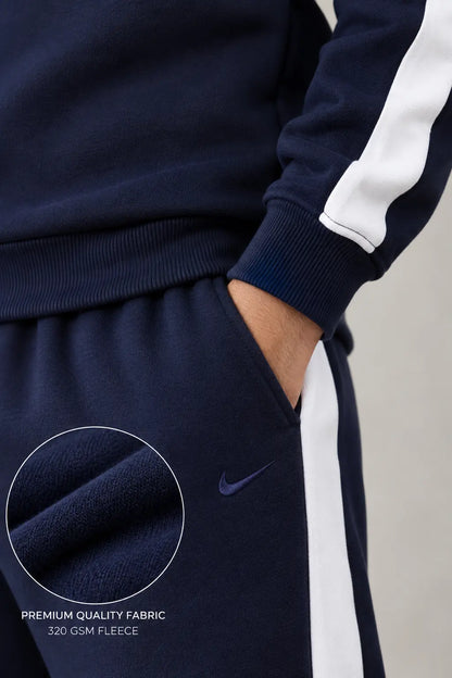 Nxtwears Winter Unisex Navy Blue Co-ord Set with White Stripes Tracksuit