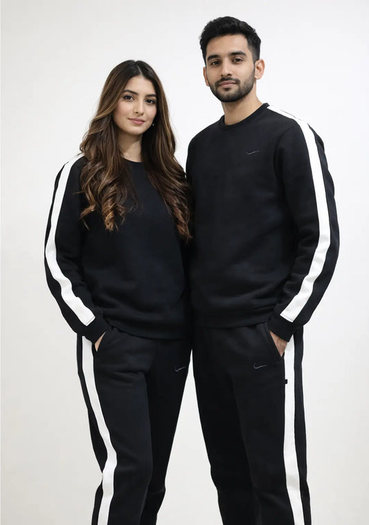 Nxtwears Winter Unisex Black Co-ord Set with White Stripes Tracksuit