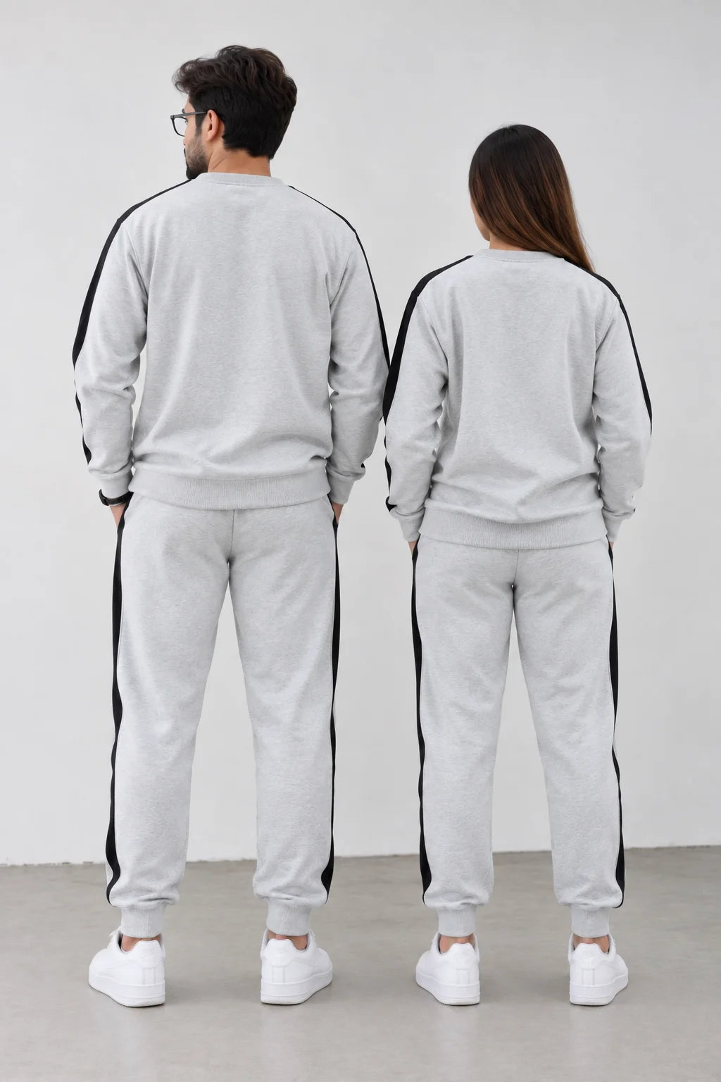 Nxtwears Winter Unisex Grey Co-ord Set with Black Stripes Tracksuit