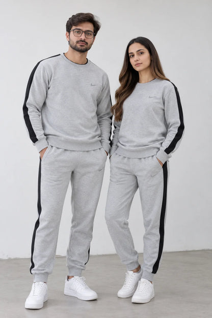 Nxtwears Winter Unisex Grey Co-ord Set with Black Stripes Tracksuit