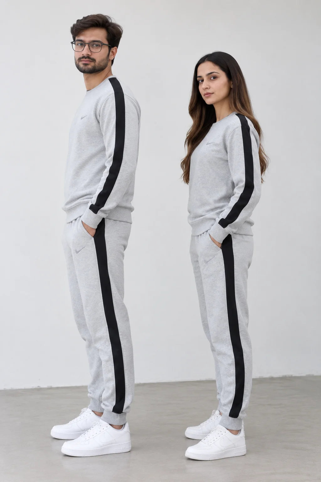 Nxtwears Winter Unisex Grey Co-ord Set with Black Stripes Tracksuit