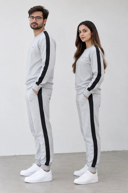 Nxtwears Winter Unisex Grey Co-ord Set with Black Stripes Tracksuit