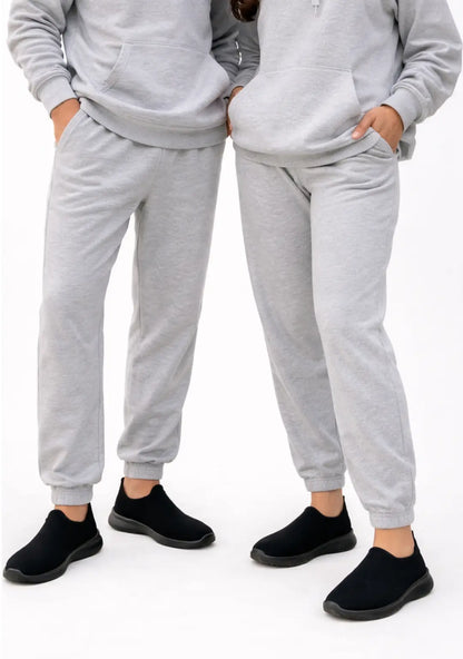 Men & Women wearing nxtwears Pullover heather grey Hoodie with Pajama Set Bottom view