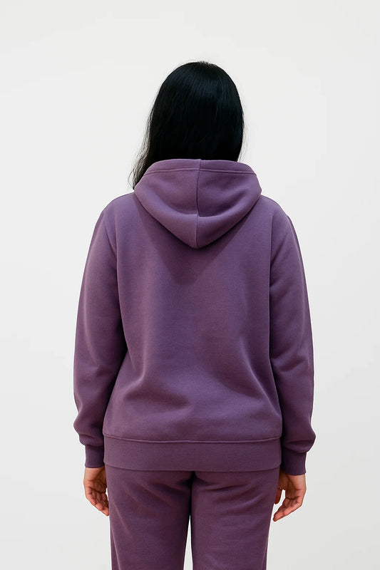 Backview of Women wearing Pullover Hoodie with Jogger Pants