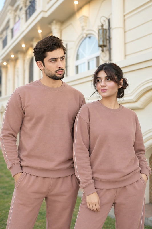 Nxtwears Unisex Dusty Rose sweatshirt with white sleeve piping - front view