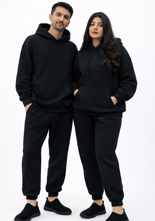 men and women wearing Black pull over hoodie for nxtwears front image