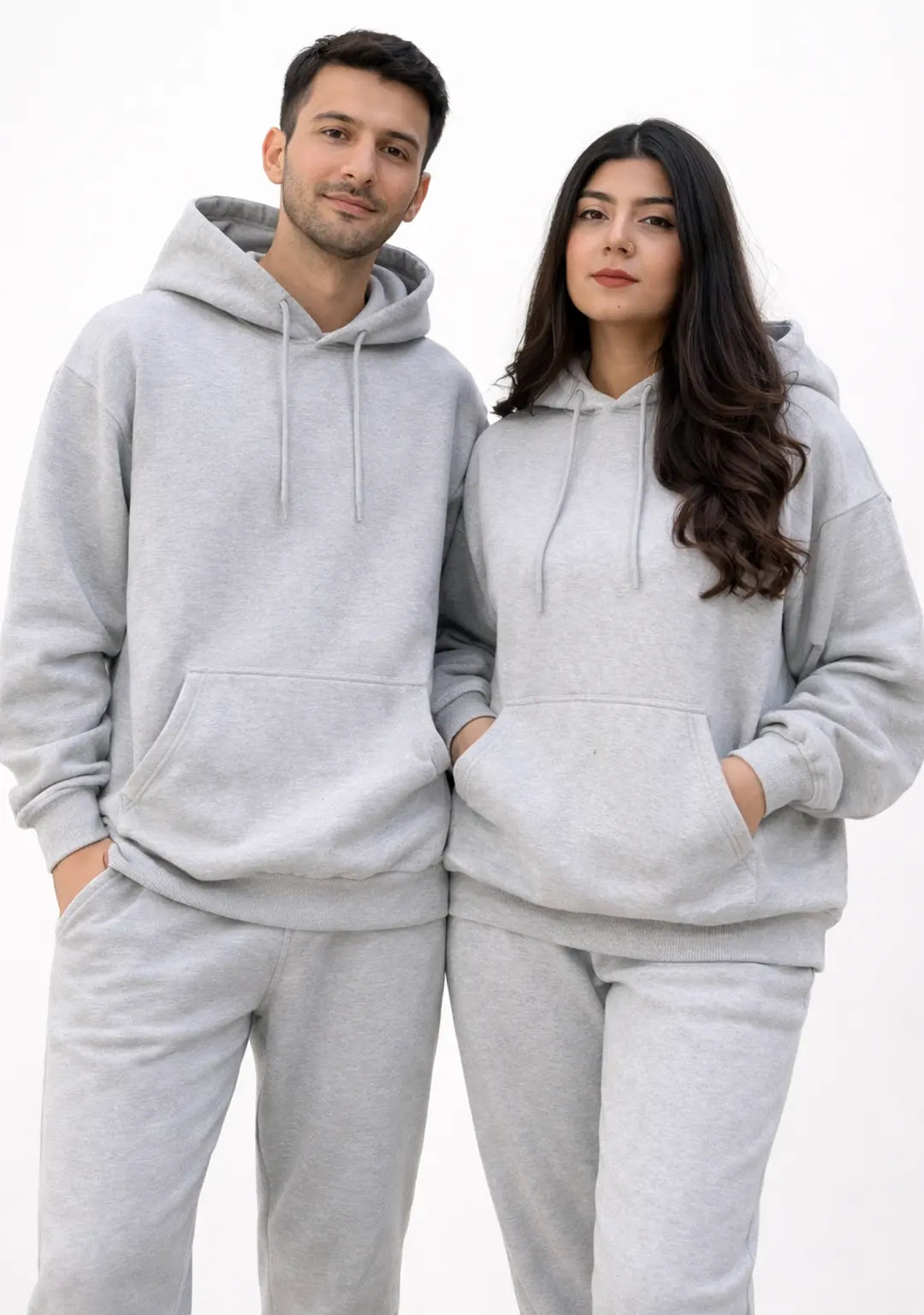 Men & Women wearing nxtwears Pullover heather grey Hoodie with Pajama Set
