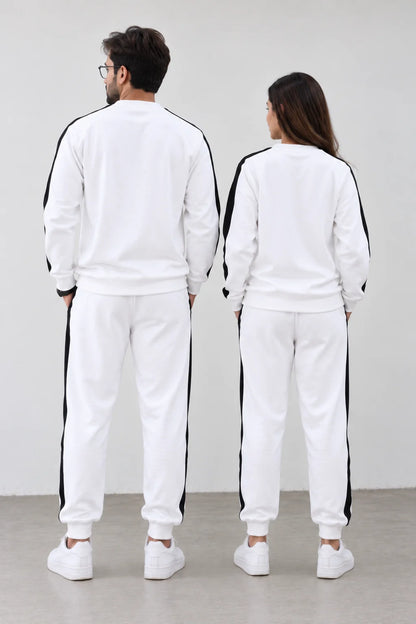 Nxtwears Winter Unisex White Co-ord Set with Black Stripes Tracksuit