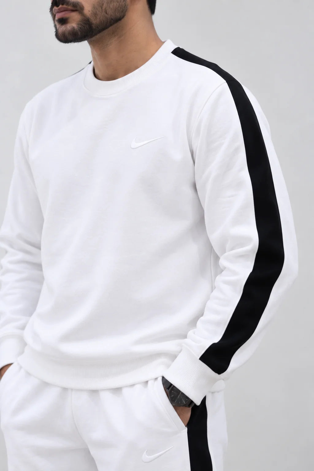 Nxtwears Winter Unisex White Co-ord Set with Black Stripes Tracksuit