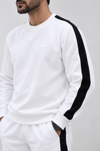 Nxtwears Winter Unisex White Co-ord Set with Black Stripes Tracksuit
