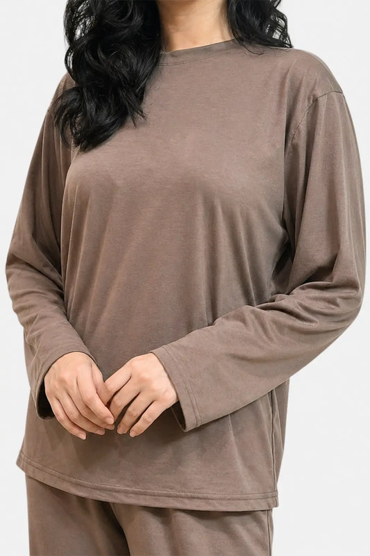 Women Taupe Coord Set – Relaxed Fit Loungewear