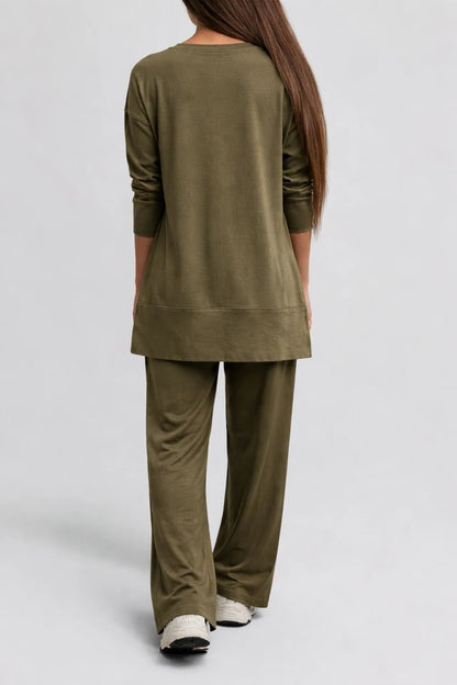 Women wearing Olive Green Cotton Coordset for Nxtwears posing backside