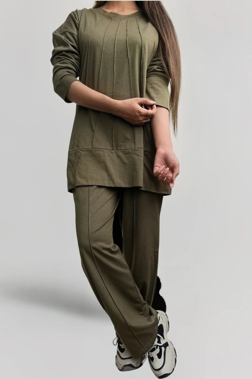 Women wearing Olive Green Cotton Coordset for Nxtwears