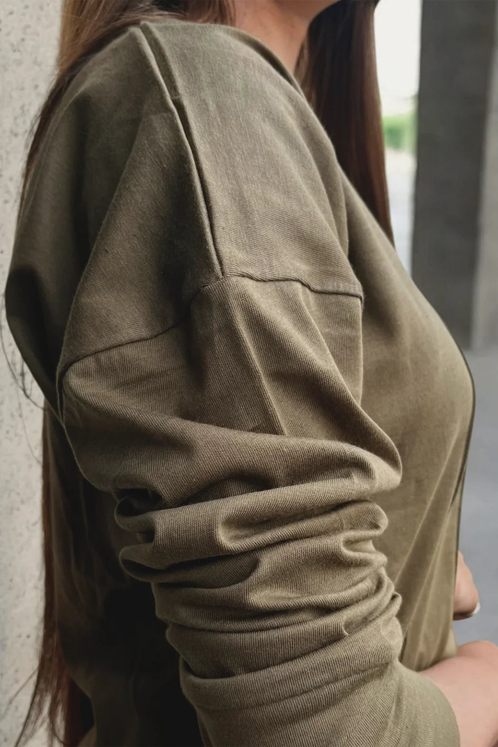Women wearing Olive Green Cotton Coordset for Nxtwears closer view