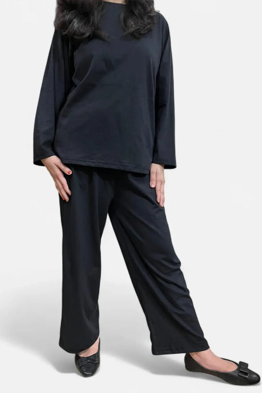 women wearing black co-ordset in cotton