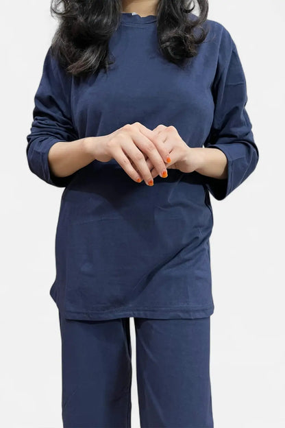Blue Women coordset fron close view in cotton