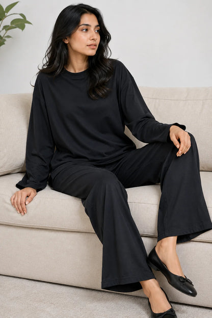 Women Black Coord Set – Relaxed Fit Loungewear