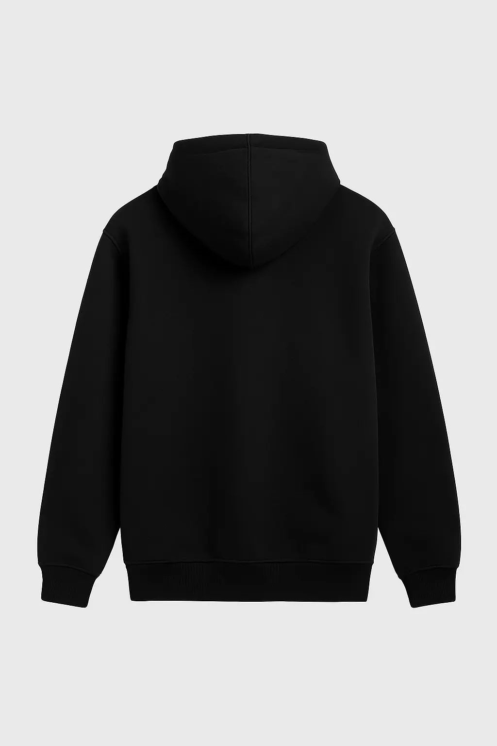 Black hoodie back view premium fleece fabric
