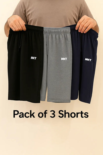 Nxtwears Men’s Cotton Shorts Bundle – Black, Grey & Navy Blue | 3-Pack Athleisure Knee-Length Shorts
