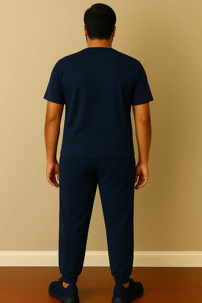 Back view of Nxtwears men’s navy blue cotton tracksuit – lightweight summer outfit