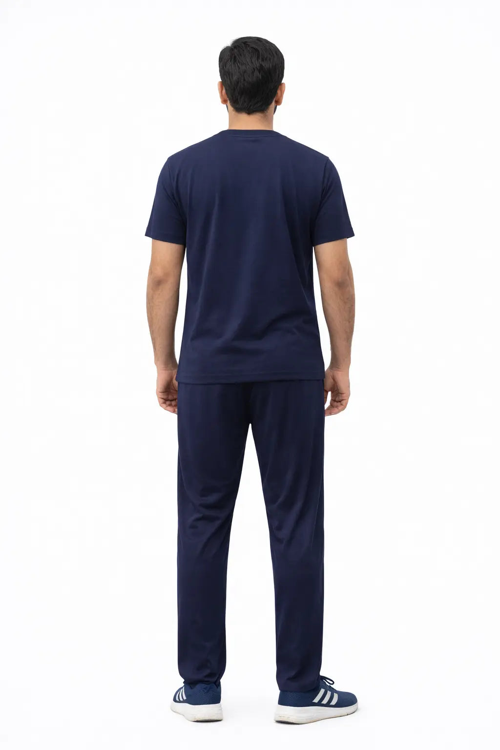 Men wearing Nxtwears Navy Blue summer tracksuit posing back side