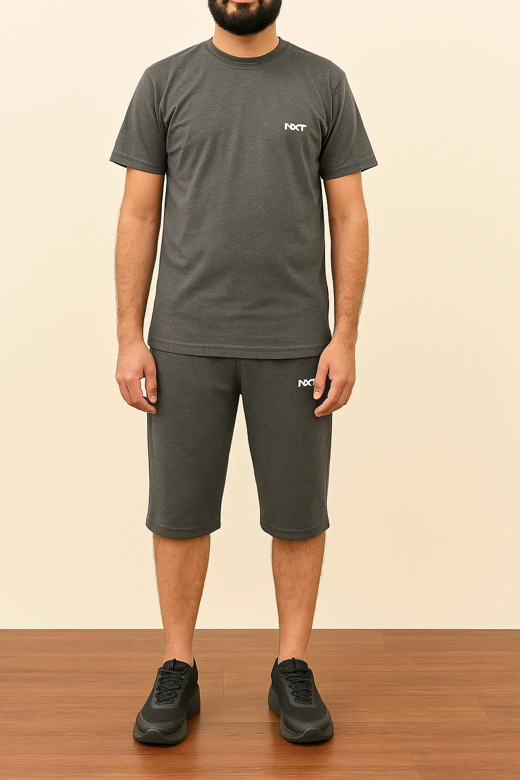 Comfortable men’s Short-set- cotton athleisure set – grey color