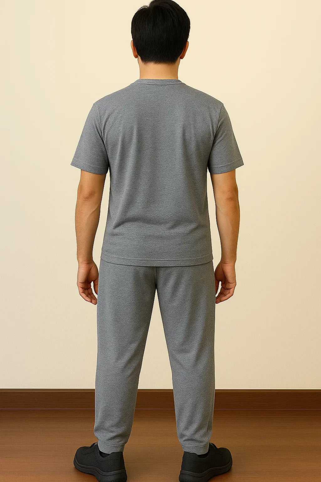 Back view of Nxtwears men’s grey cotton tracksuit – lightweight summer outfit