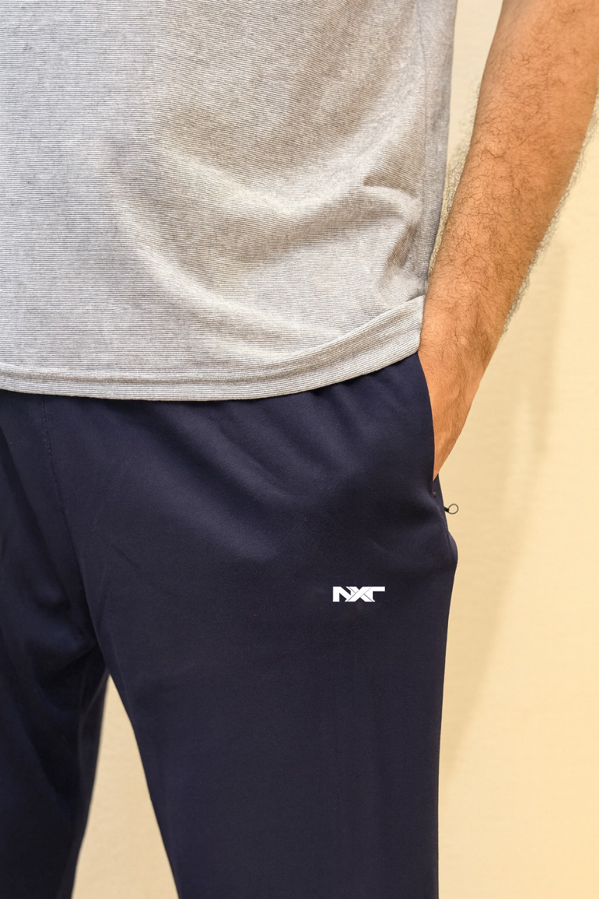 Close-up of Nxtwears men’s grey t-shirt and navy shorts fabric details