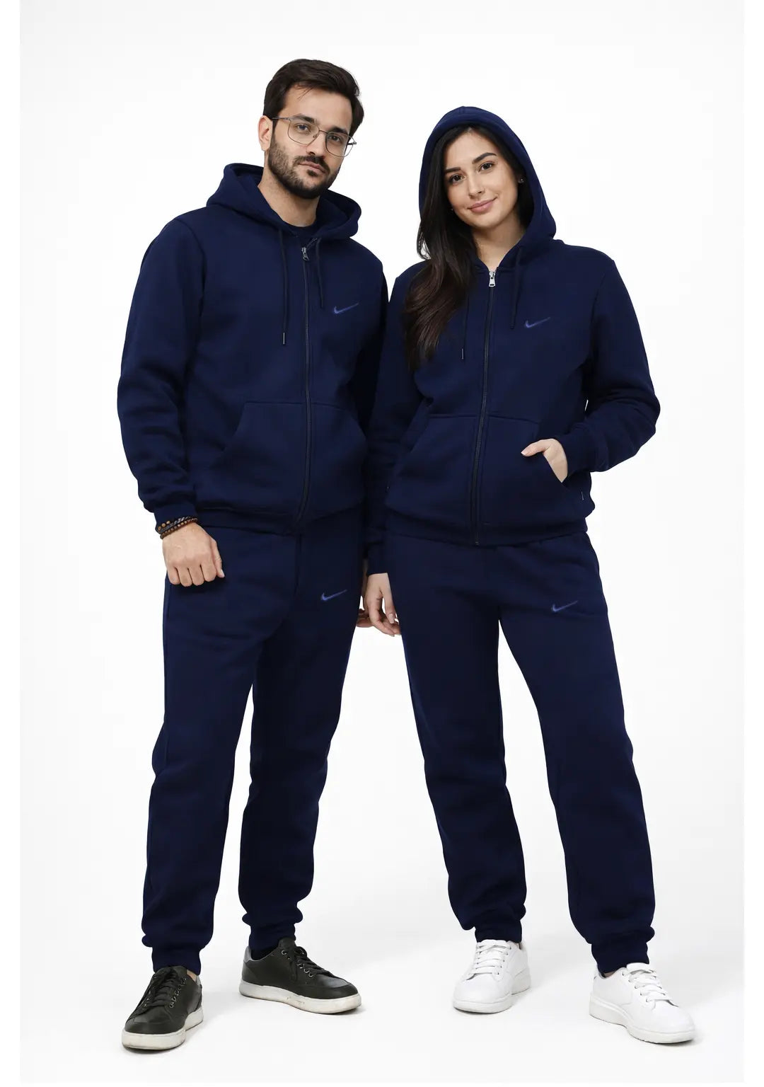 Men & Women wearing Unisex Zipper Hoodie in Navyblue for Nxtwears